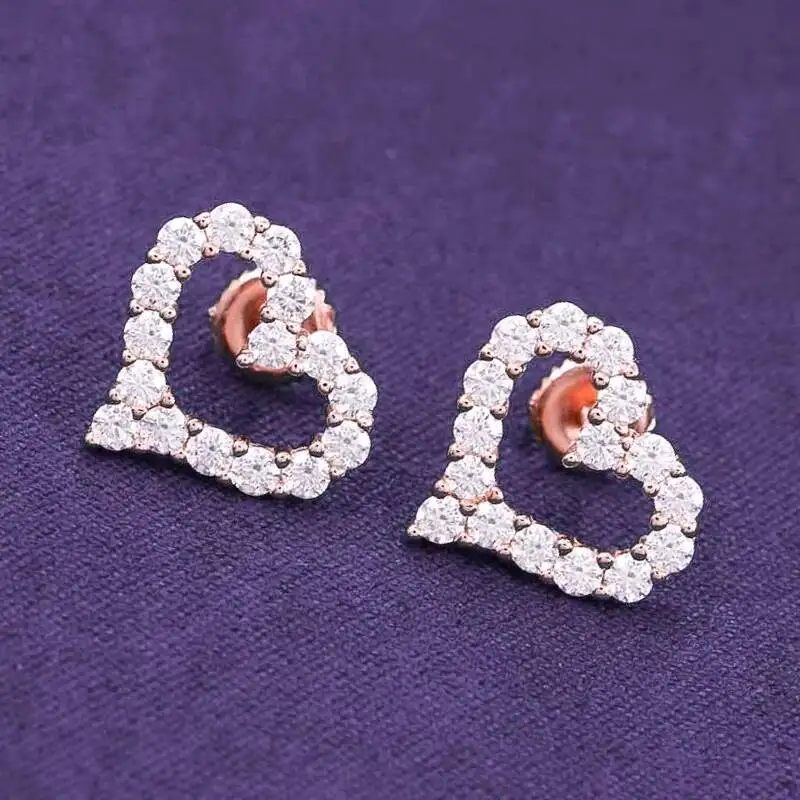 

Diamond Tester 925 Sterling Silver GRA Hip Hop D Color VVS Heart Shaped Hollow Moissanite Stud Earrings for Women and Men