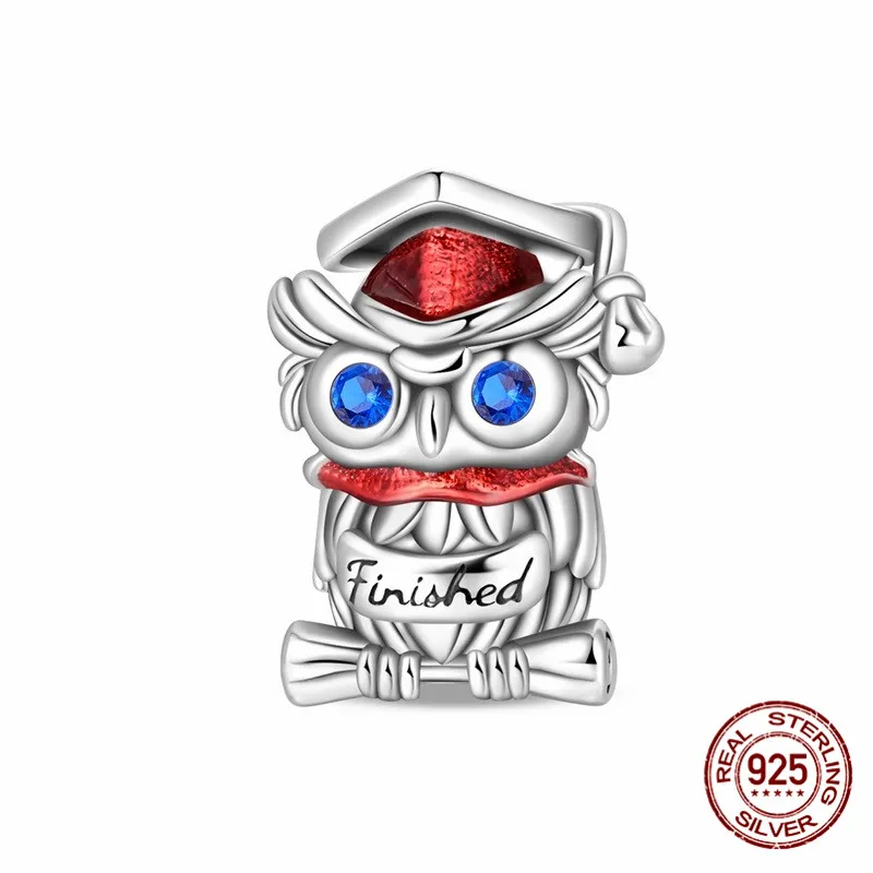 

925 Sterling Silver Owl Pendant Bead, Inlaid with Zircon, Paired with an Original Bracelet, DIY Women's Jewelry Gift