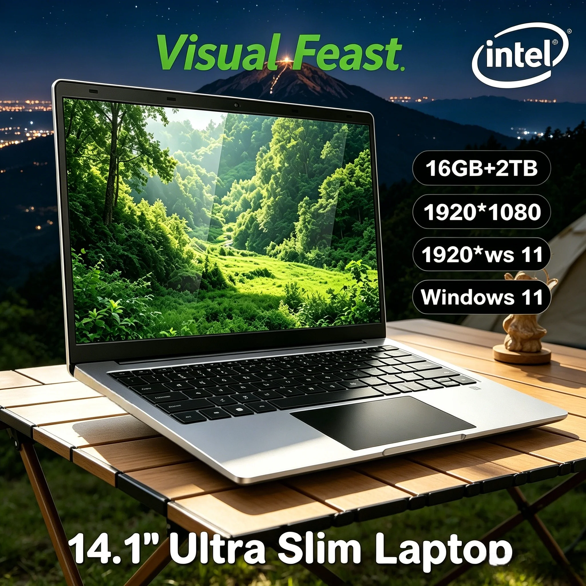 Notebook Portátil Premium Durável de 14.1 Polegadas Intel 6500Y 16GB DDR4 2TB SSD Longa Duração de Bateria para Negócios, Escritório e Estudantes