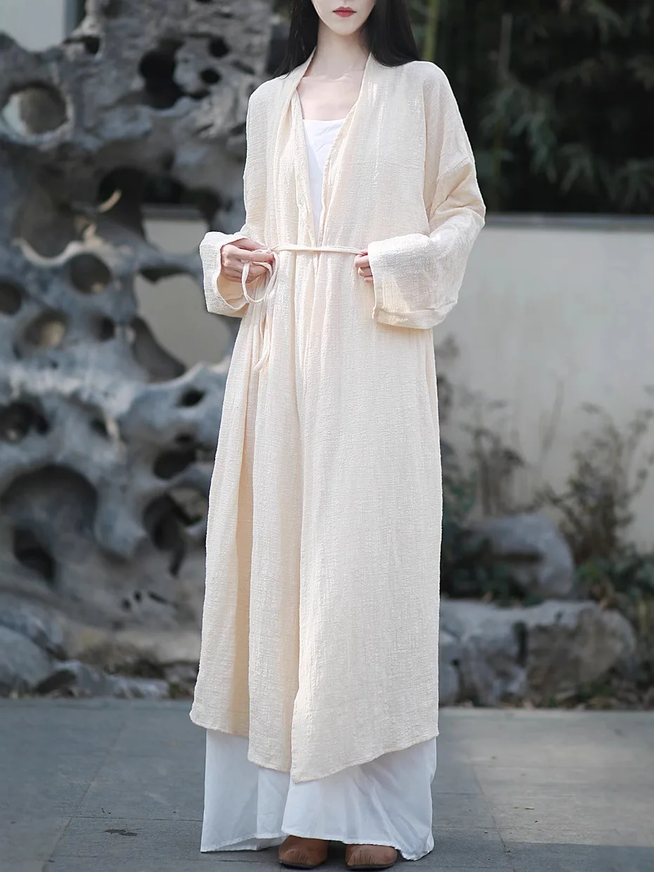 Chinese style retro literary Zen big cardigan with belt, cool wind gentle feeling, new Chinese sunscreen 3 colors