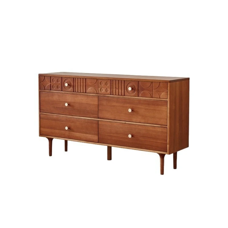 

Medieval style chest, five buckets and six chest cabinets, solid wood retro entrance, bedroom, living room engraved storage