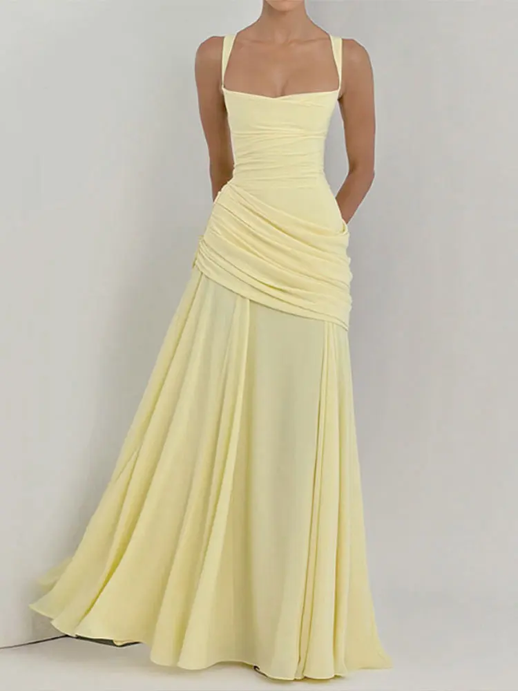 Rückenfreies Taillenschnürendes Slip-Kleid für Damen Sexy Tief Ausgeschnittenes Ärmelloses Plissiertes Schlankes Party-Abendkleid Schickes Damenkleid Neu – Detail 18