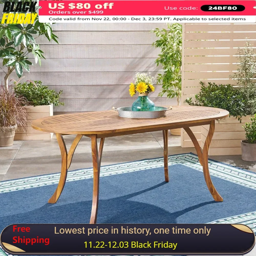 

34.75"D X 70"W X 30"H Outdoor Table, Oval Acacia Wood Dining Tables, Patio Table