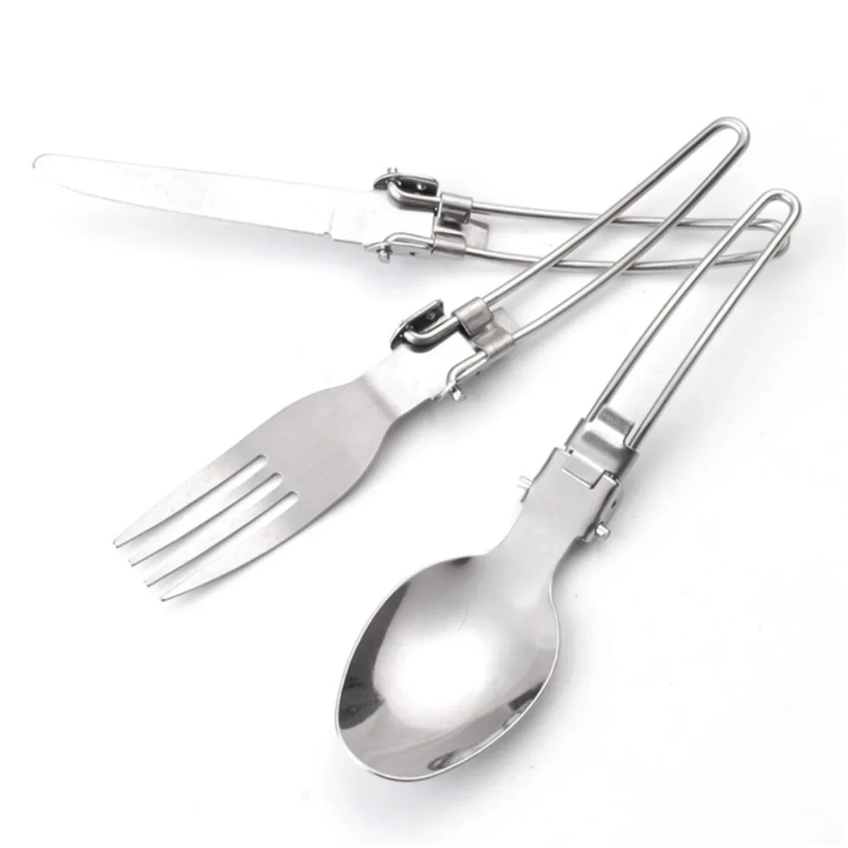 

3 шт. в 1, набор из нержавеющей стали, нож, вилка, ложка, складной портативный набор столовых приборов для кемпинга, аксессуары для кемпинга на открытом воздухе