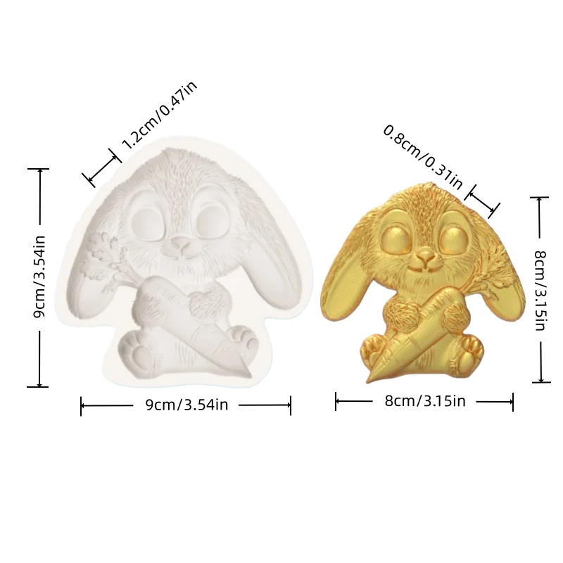 Carrot-Holding Bunny Mold, Finely Carved Mold with Carrot Texture and Fur-Like Details, Creating a Healing Fairy Tale Theme Fondant Dessert Chocolate Silicone Mold
