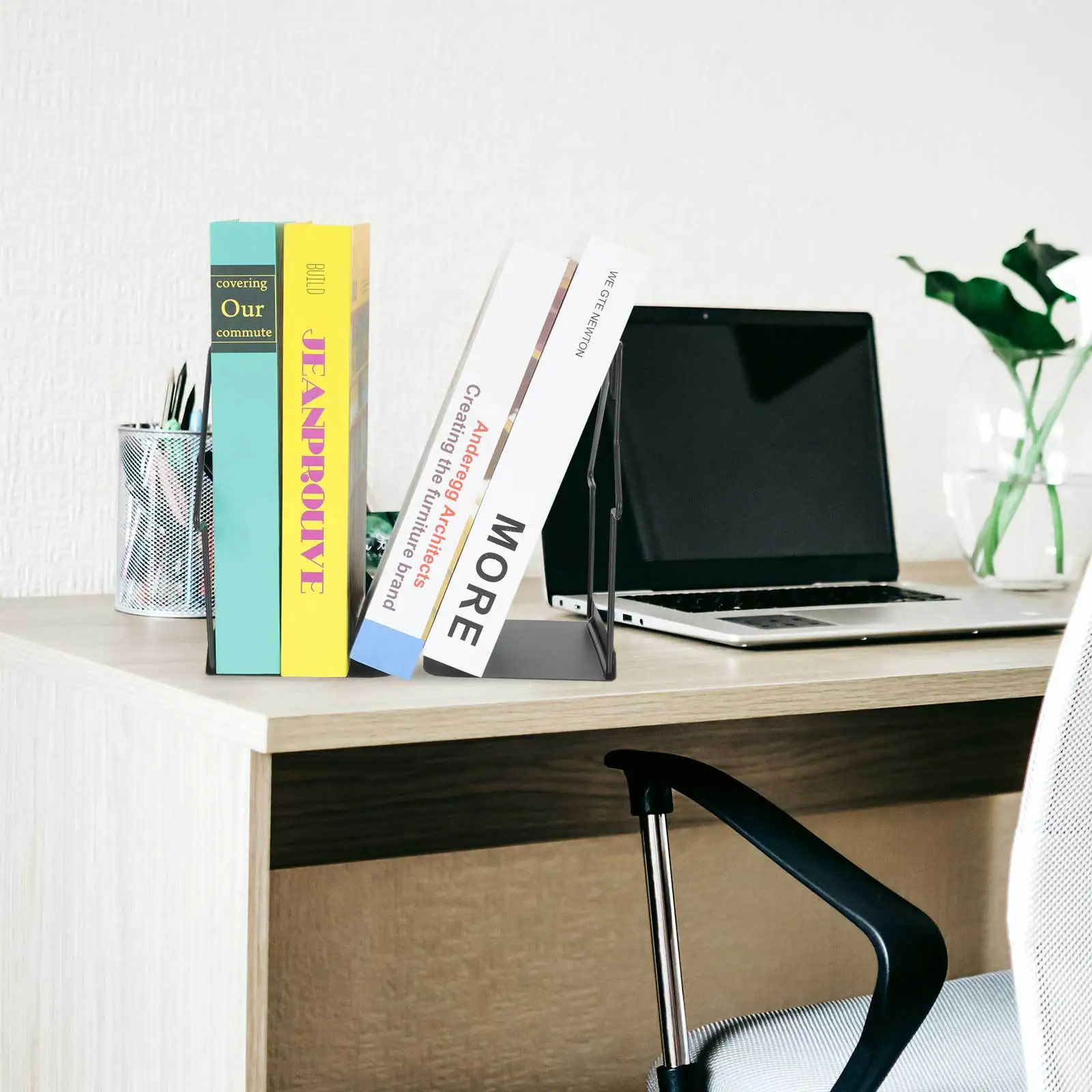 

2pcs Metal Bookends Book Holders Sturdy Polished Smooth Surface For Home Office Study Library Shelf Organizer Desktop Reading