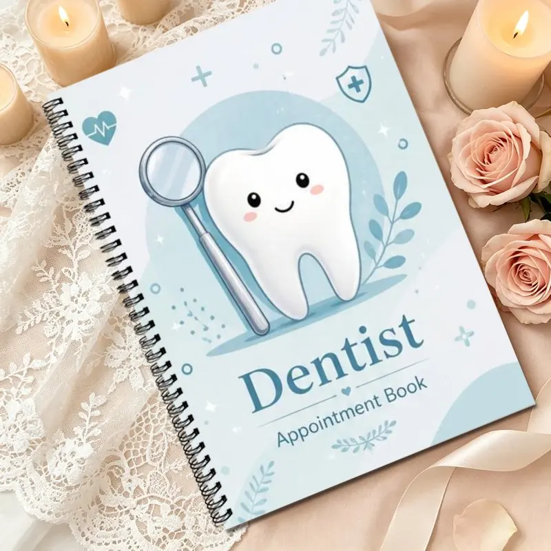 A5 2026-2027 Dental Appointment Book,Cute Cartoon Smiling Tooth Pattern for Dental Clinic Daily Appointment Scheduling Recording