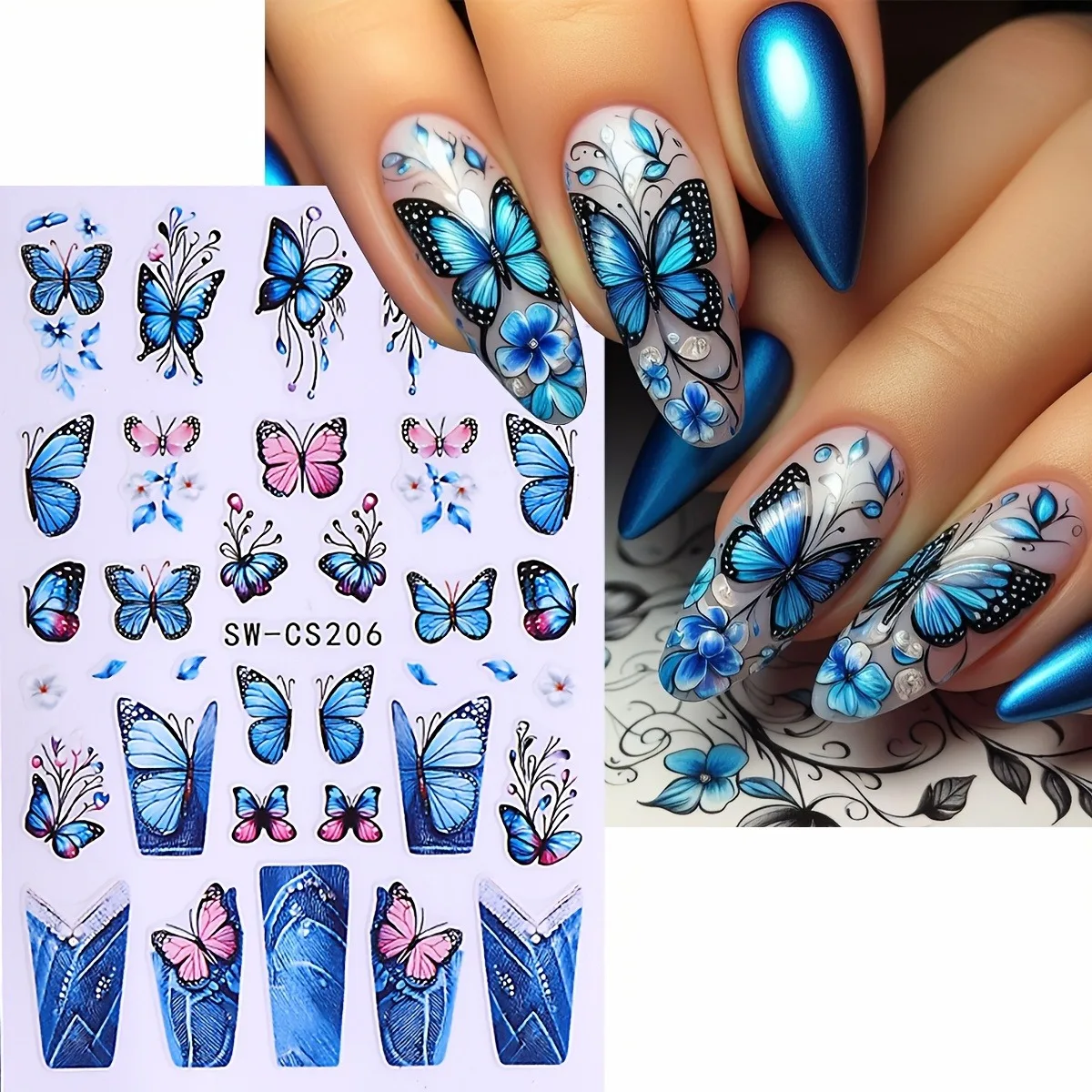 4 قطع من ملصقات أظافر الفراشة الربيعية، سهلة الاستخدام لتزيين الأظافر بنفسك والهدايا وتصفيف مكياج الحفلات والزفاف #4