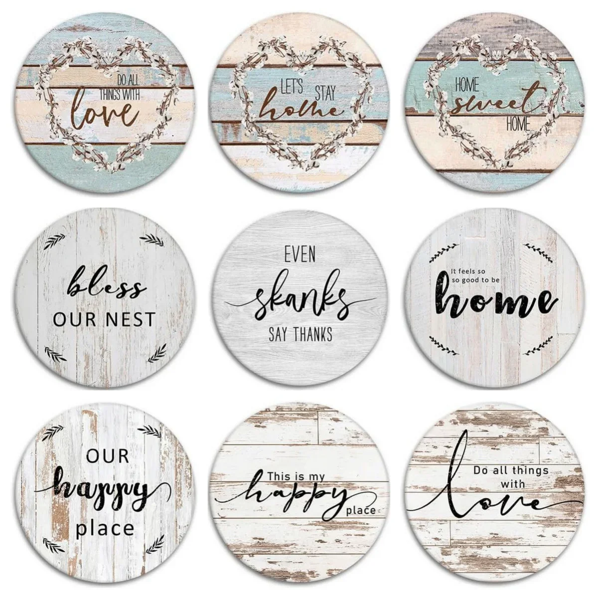 Happy Love Signs Front Door Decoration Rustic Round Wood Wall Hanging Outdoor Farmhouse Porch for Spring Summer Fall All Seasons