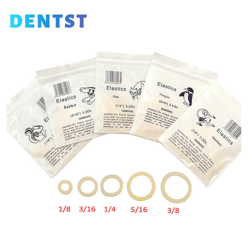 500pcs Dental Rubber Band Dentistry Product 1/8 3/16 1/4 5/16 3/8 Orthodontic Braces Elastics Animal Traction Rings