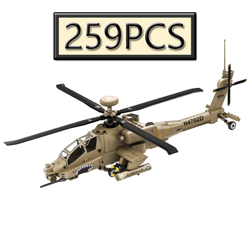 259PCS AH-64 Apache Helicopter Model Building Blocks Set Creative MOC Real Machine Details Children's Educational Puzzle Toy
