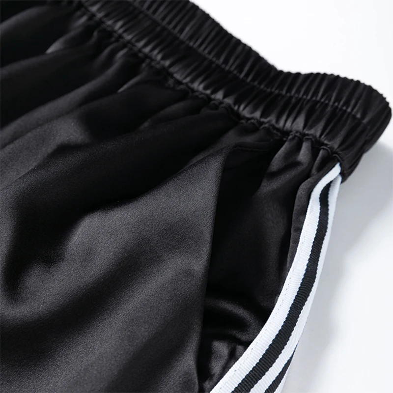 Women Shorts 100% Mulberry Silk 40 Momme Heavy-Weight Black Striped Middle Waist Pants Trousers Summer M1164