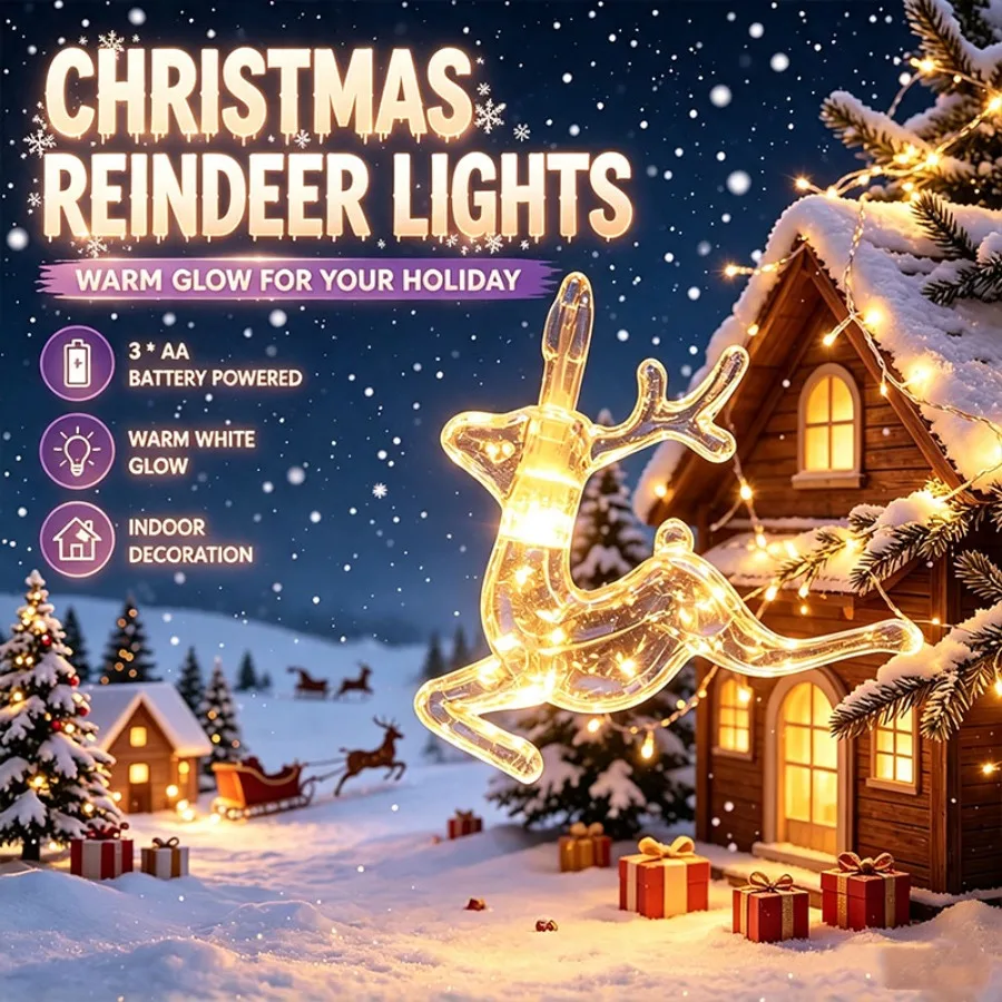 Christmas Reindeer String Lights Battery Operated, 10/20/40 LED Warm White Fairy Lights, 1.5M/3M/6M Elk Decorative for Christmas