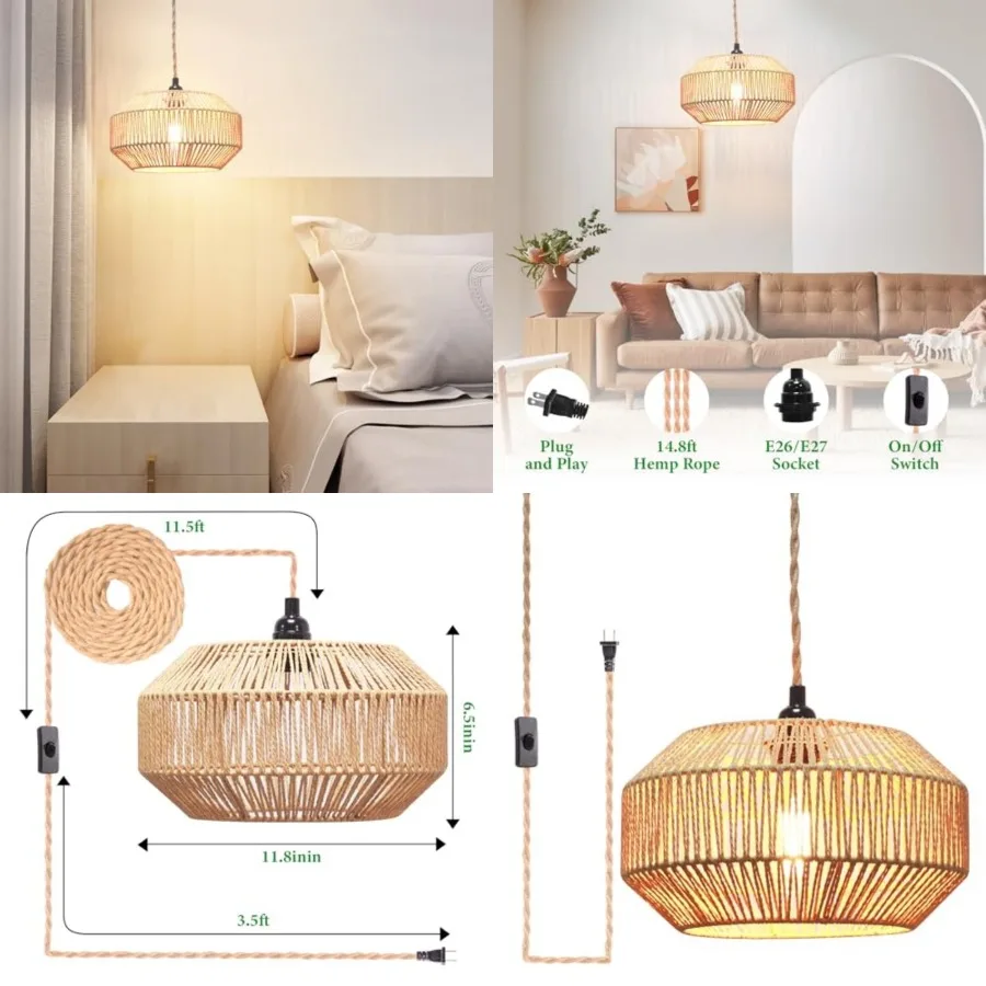 

Hanging Lamp Plug in Pendant Light Rattan Hanging Lights with Plug in Cord Hanging lamp Hanging Lights with Plug in Cord Hangin