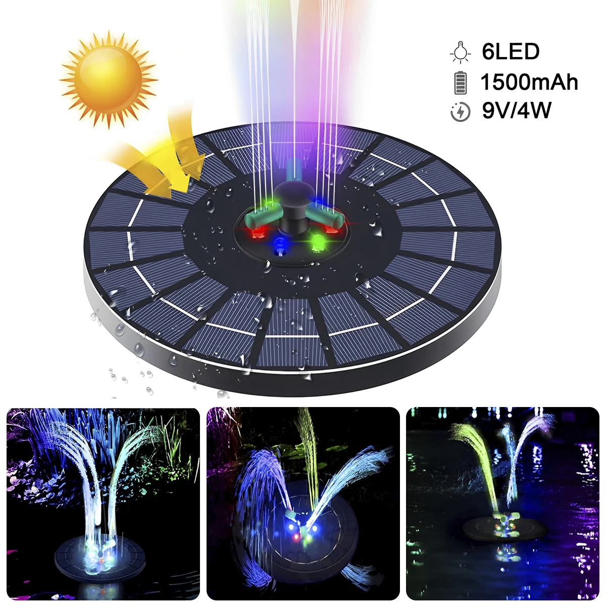 

4W Colorful Solar Fountain Pool Bird Bath Fountain Pump Solar Fountain Pump Energy Saving Plant Watering Kit Garden Decoration