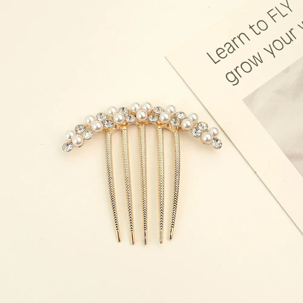 Women Pearl Crystal Hair Comb Fashion Rhinestone Decorative Hair Card Headwear Girls\' Hair Accessories