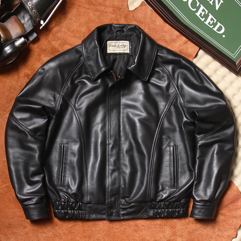 

New Zealand Top Layer eepskin Jaet Moscow Action Turn-down Collar Cotton-filled Hong Kong Sle Genuine Leather Flight Suit