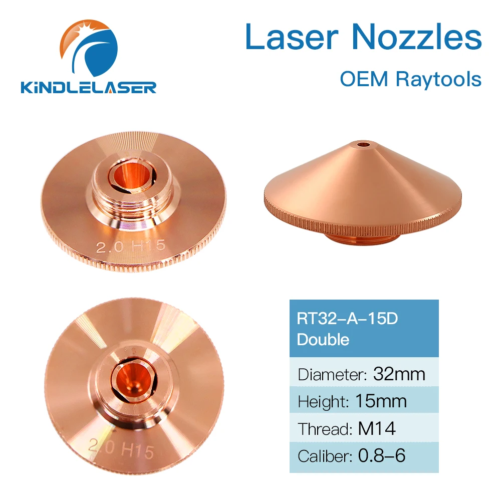 Kindlelaser 10 peças raytools dia.32mm calibre h15 0.8-6 bicos de laser de soldagem de camada única/dupla para máquina de corte a laser de fibra