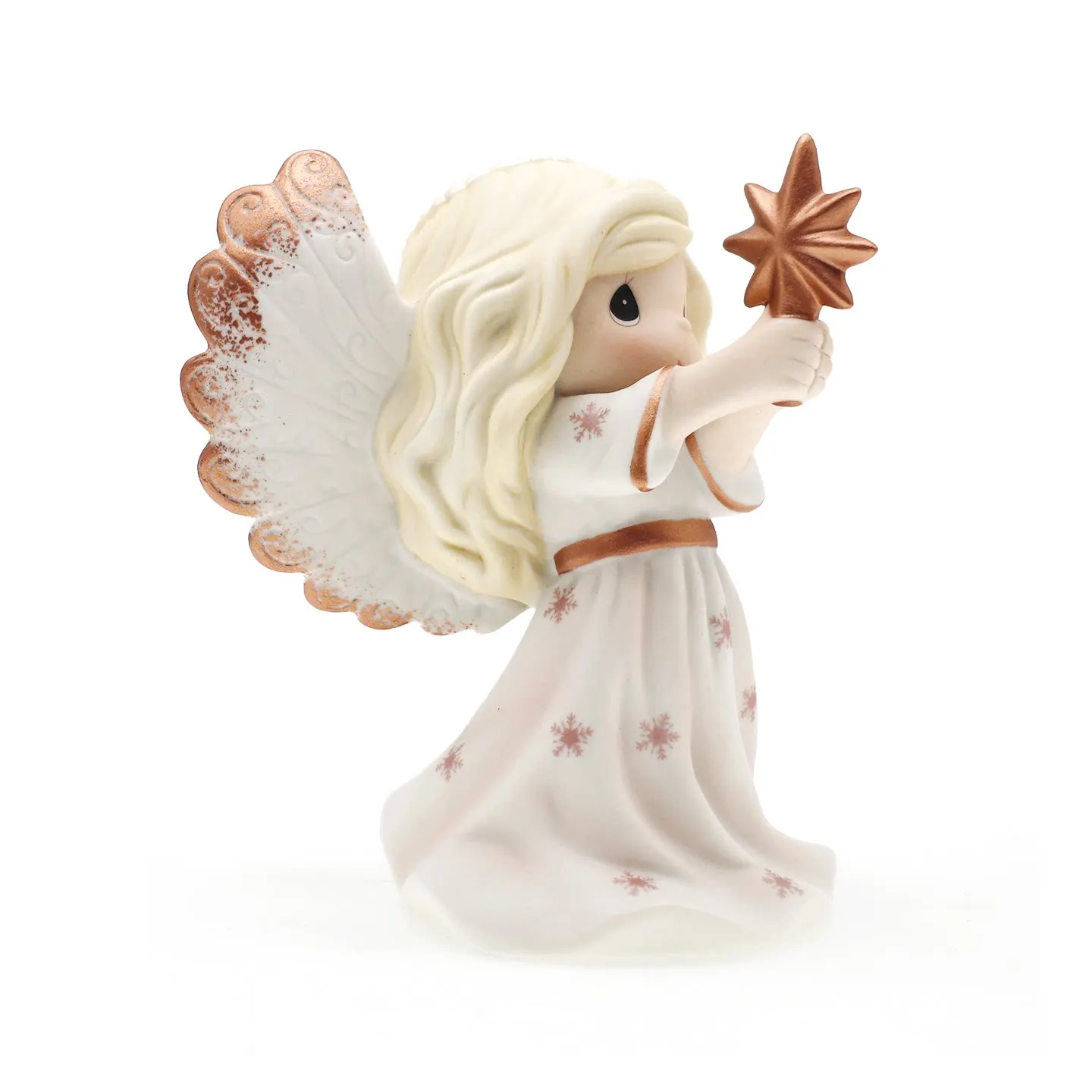 Precious Moments Angel Holding Star Porcelain Figurine White Snowflake Angel Ornament Christmas Home Tabletop Decor Holiday Gift