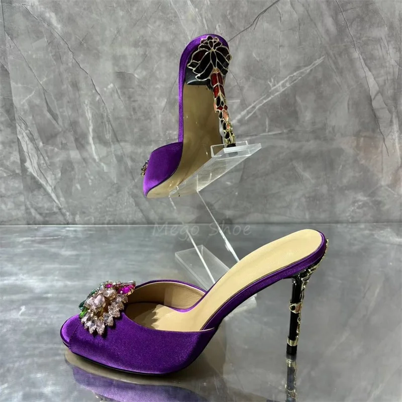 Crystal Stiletto High Heels Purple Velvet Slippers for Women Banquet Shoes Sexy Sandals Shoes Handmade High Quality Big Size 43. — zdjęcie 6