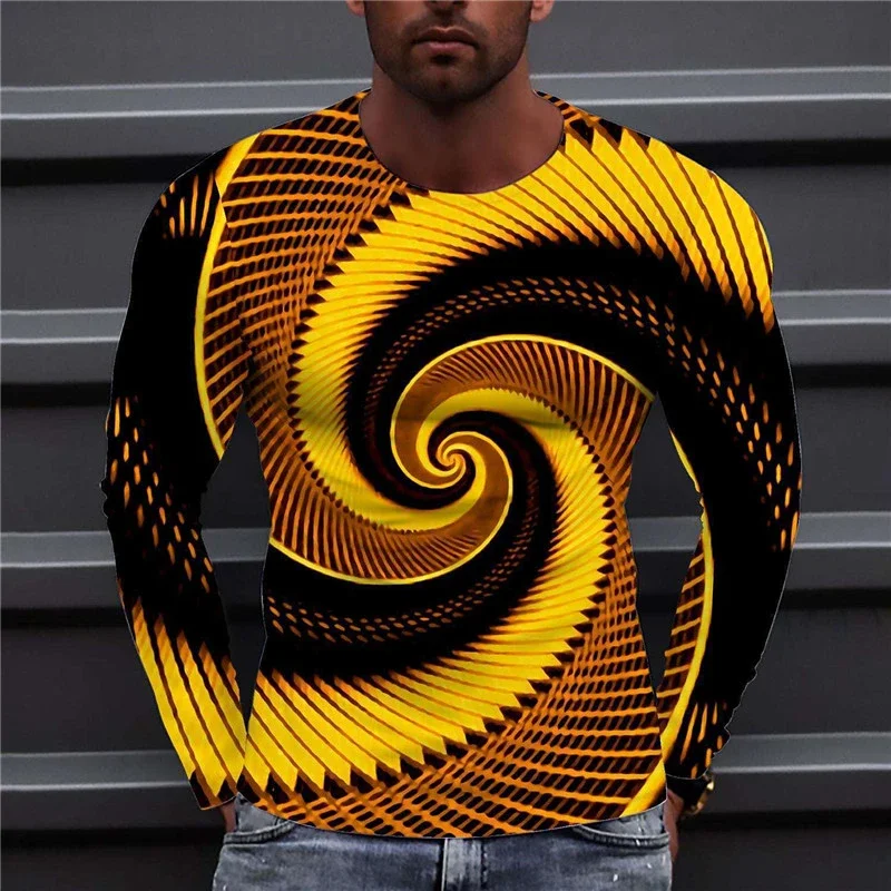 Spiral Pattern 3D Abstract Printing Men's Fashion T-Shirts Long Sleeve Streetwear Oversized Tops Loose Casual Male T Shirt Tops