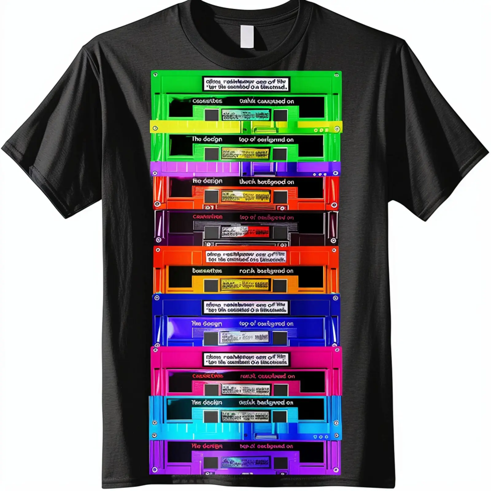 Vintage Rainbow Cassette Stack Retro Design Black TShirt Men's/Women's Tee