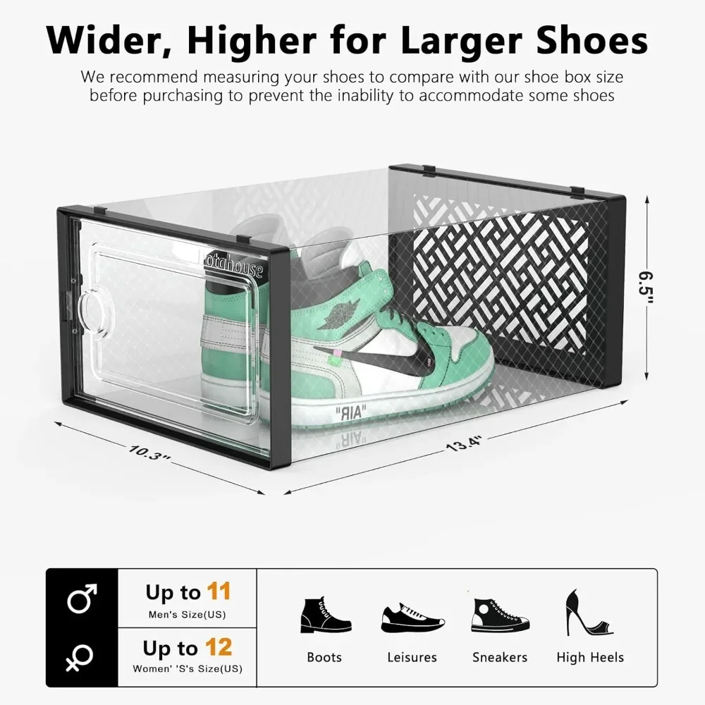 Caja de almacenamiento de zapatos X-Large mejorada, paquete de 24 cajas de zapatos, puerta transparente apilable, compatible con talla estadounidense, 11 para hombres y mujeres, organizador de zapatos