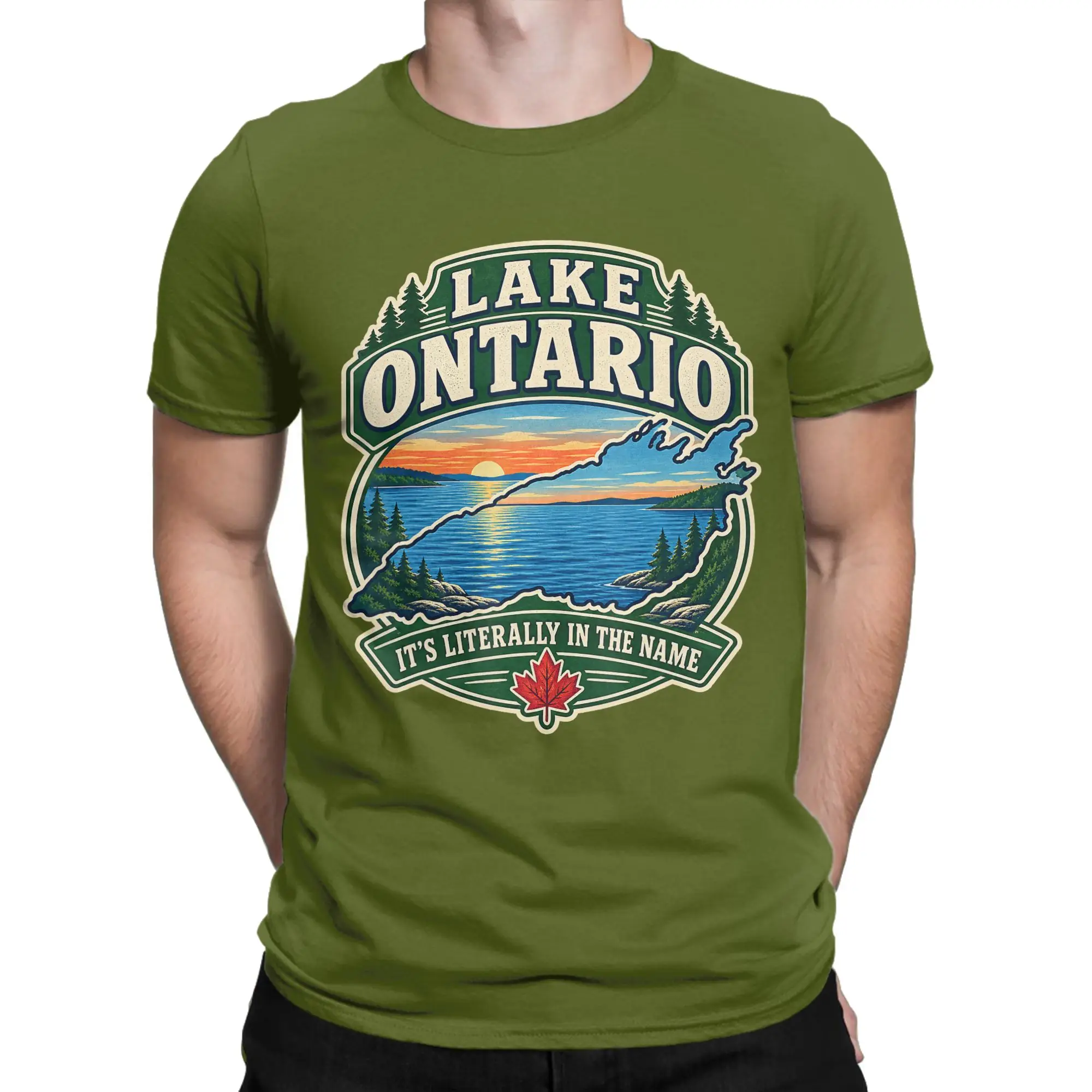 Fun Lake Ontario It-s Literally in the Name Canadian Humor T-Shirts Round Neck Cotton T Shirts  Short Sleeve Tee Shirt