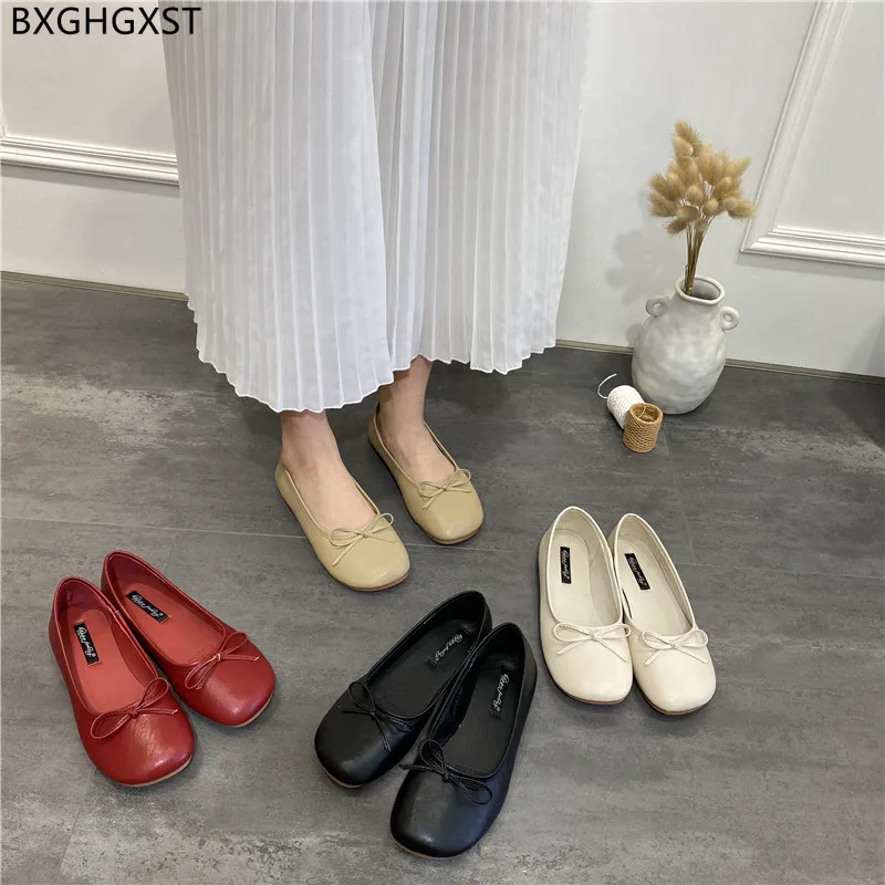 Butterfly Knot Loafers Women Casuales Leather Casual Shoes Slip on Shoes for Women Barefoot Shoes Square Toe Женские сандалии