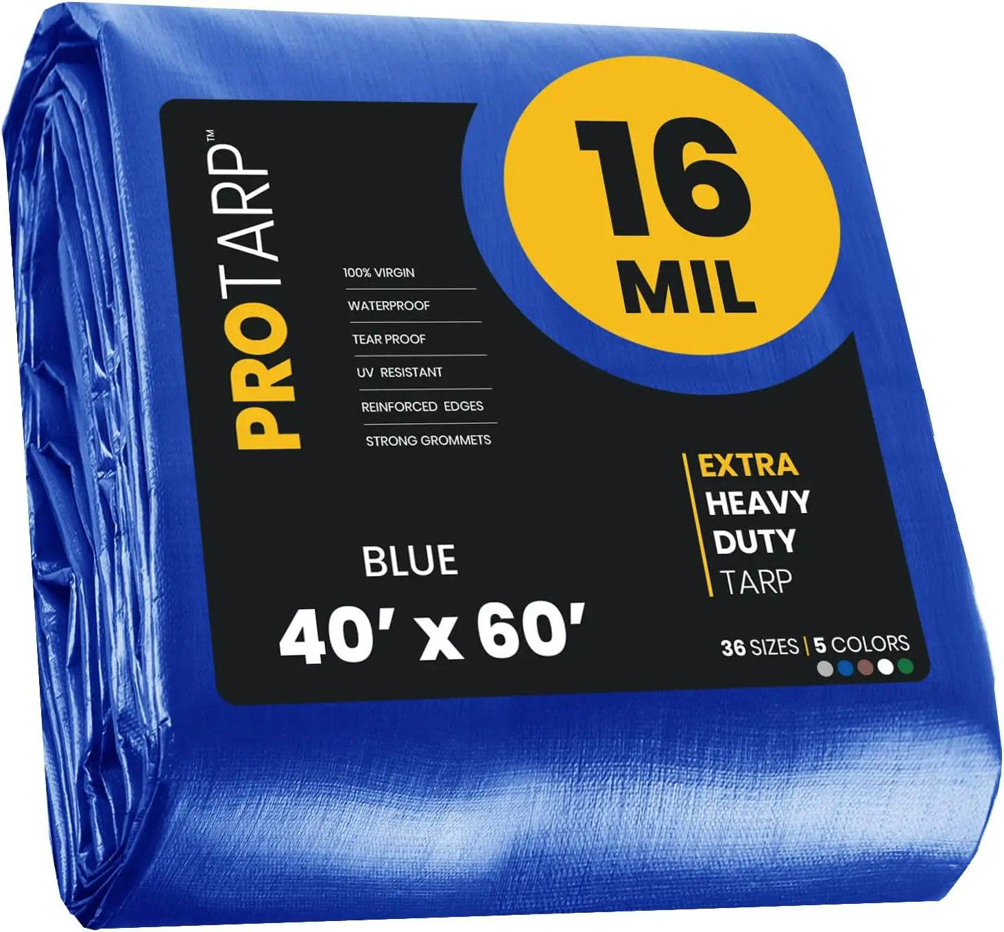 Extra Heavy Duty 16 Mil Tarp Cover,Waterproof, UV Resistant, Rip and Tear Proof, Poly Tarpaulin with Reinforced Edges(40′ X 60′)