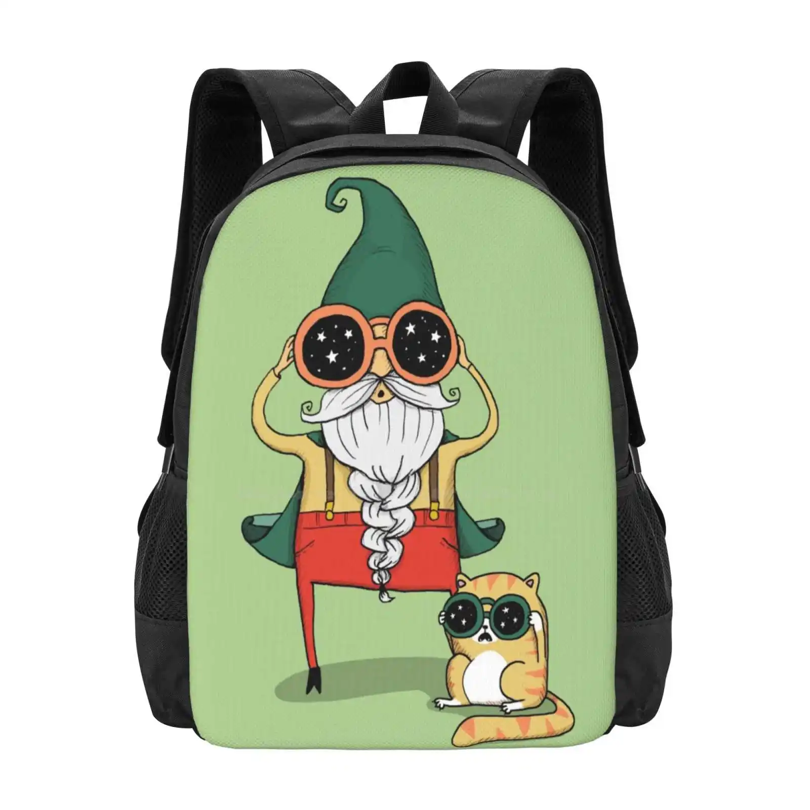 Wizard And Cat Bag Backpack For Men Women Girls Teenage Wizard Magician Stars Universe Kitty Gnome Warlock Beard Dnd Quirky