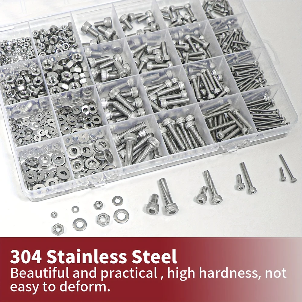 918pcs M2 M3 M4 M5 Hex Head Bolts Nuts and Washers Assortment High Hardness Anti-Pressure Countersunk Treatment