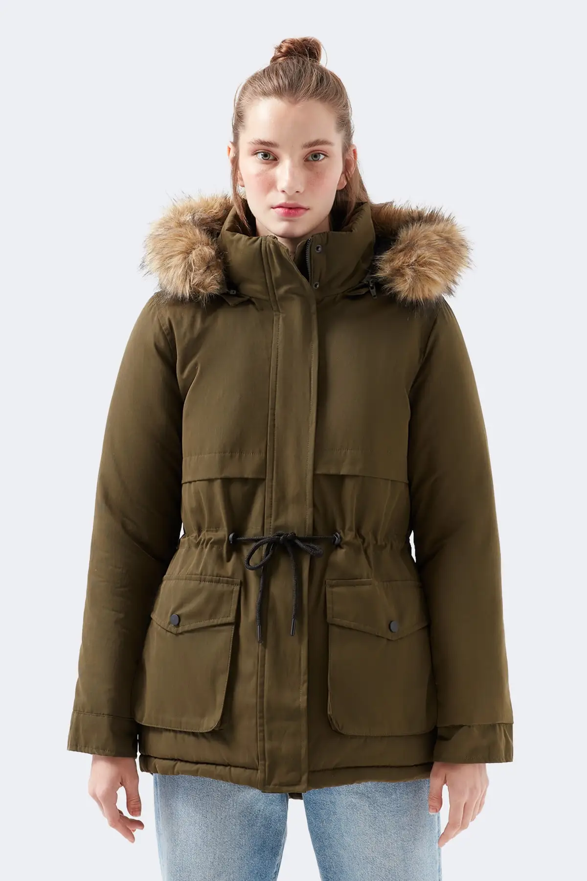 Women\'s Fur Green Parka Height: 178 Cm Waist: 60 Cm Bust: 86 Cm Hips: 88 Cm Women\'s Outdoor Wear Stylish Comfortable Parkas