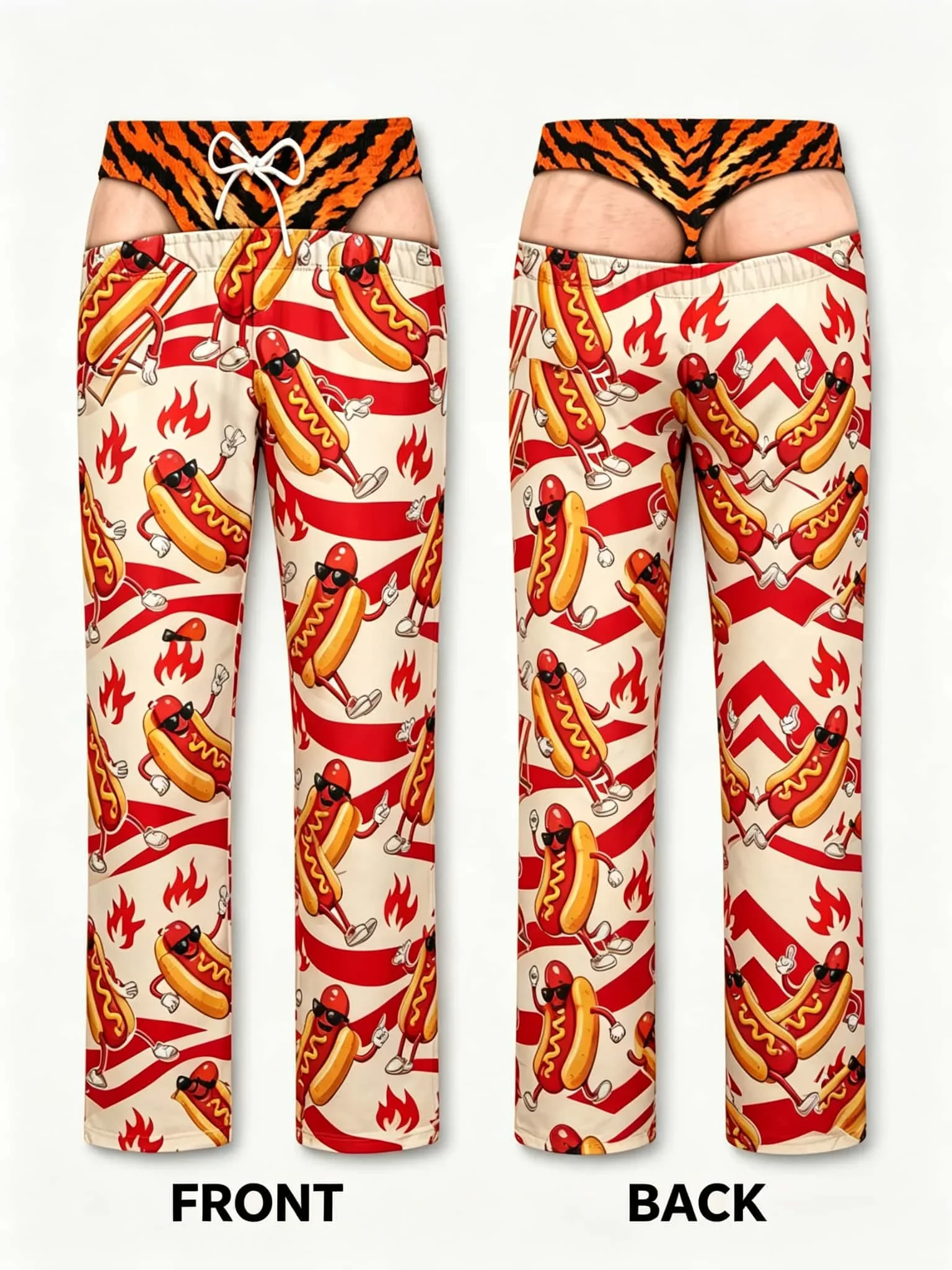 2027 Men's Funny Split Simulation Exposed Buttocks Home Pants, Fun Food, Animal Print Home Sleepwear, Party Parody Casual Pants