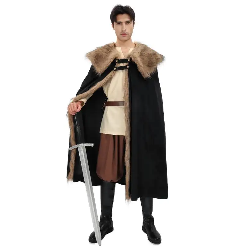 

DAZCOS Medieval Cloak Shoulder Cape Viking Barbarian Velvet Fur Shawl Wrap Collar Trim Warrior Mens Renaissance King Costume
