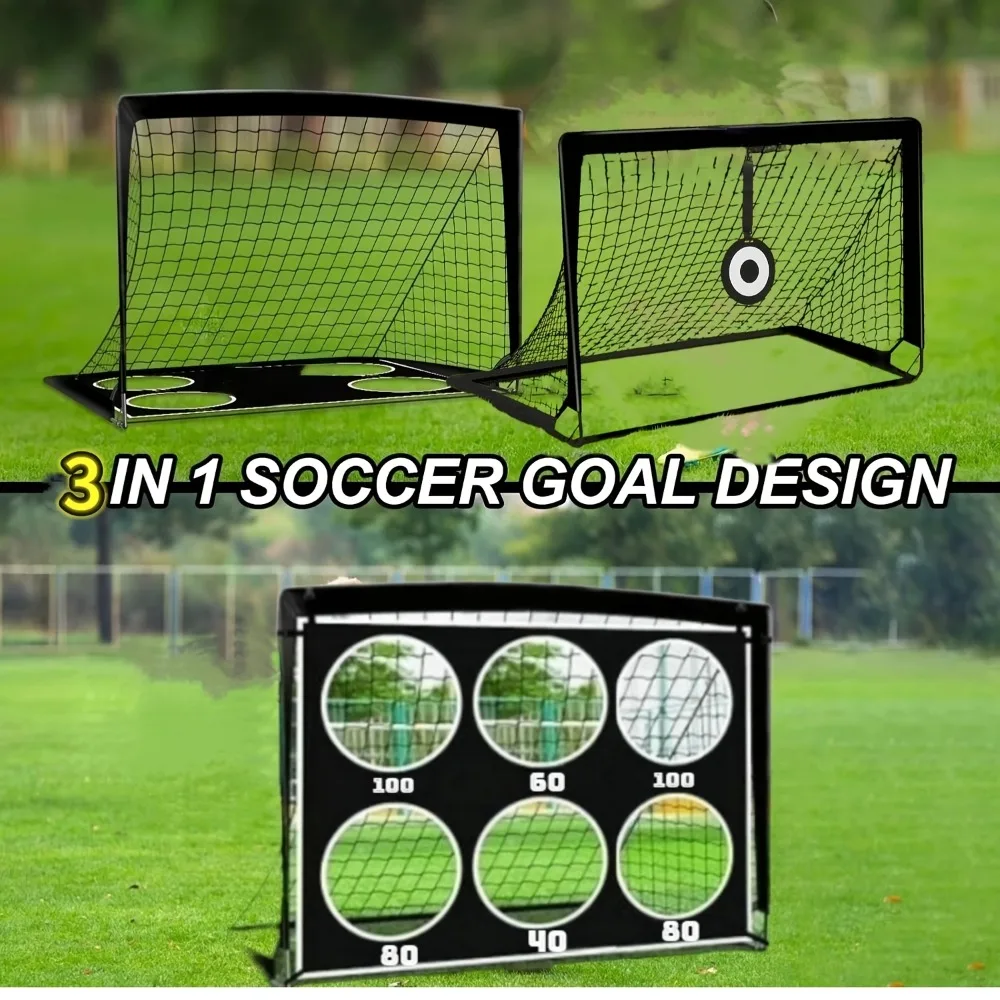 

Набор детских футбольных ворот для заднего двора, портативная всплывающая футбольная сетка, тренировочное оборудование с шариковыми конусами, сумка для мишеней, спортивная игра на открытом воздухе