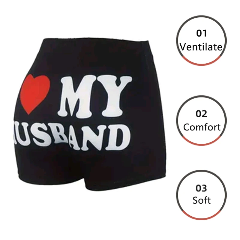 Women Shorts Sleep Bottoms Pajamas Boxers Black S M L Love Letter Printing Painted Design Casual Sports Fitness Sleep