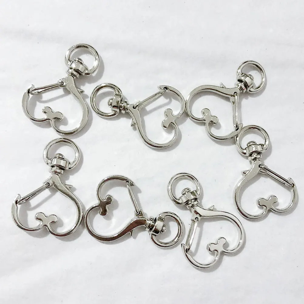 

30pcs Heart Shaped Keychain Accessories Electroplated Gold Silver Durable DIY Hooks Swivel Clasp Zinc Alloy Jewelry Making