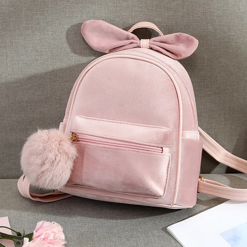 

Cute Fashion Mini Kindergarten Shoulder Bag Versatile Velvet Bowknot Women Travel Backpacks Teen Girls Mochila Kawaii Backpack