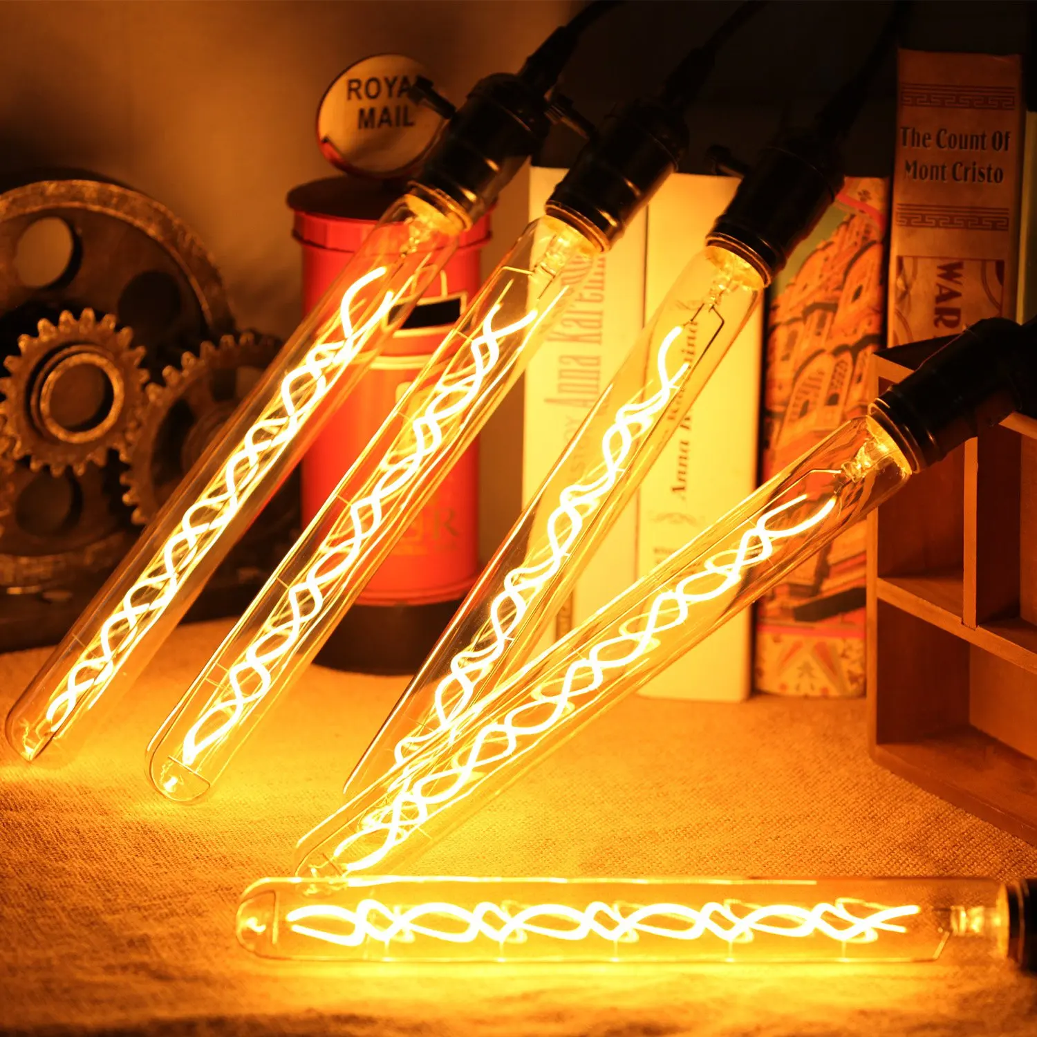 T32 Vintage E27 Edison Bulb Long Tube Led Filament Clear Amber Smoke Color 4W Dimmable Specialty Decorative Light Bulb