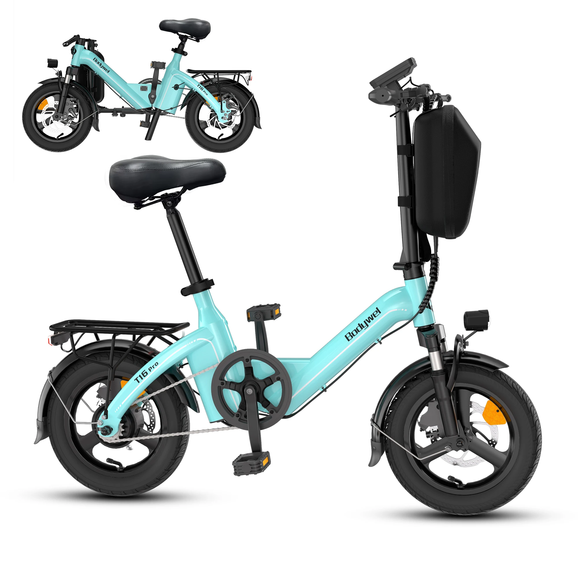 14 Zoll Faltbares E-Bike für Erwachsene und Jugendliche Bodywel T16PRO City Elektrofahrrad 36V 10,4Ah 30km Reichweite Pendler-Elektrofahrrad EU-Lagerbestand