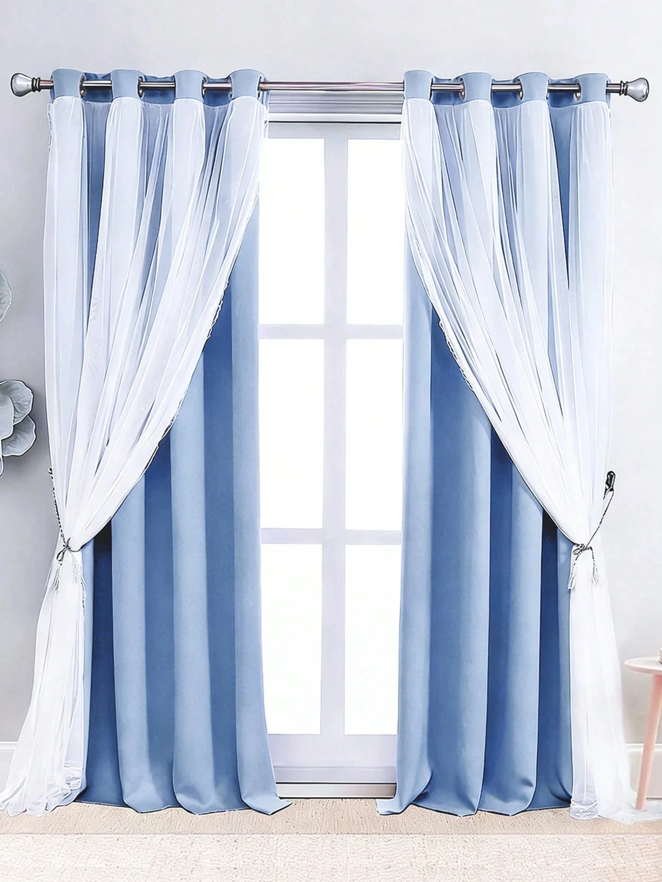 Modern Simple Style New Trendy Twin Layer Curtain, Bedroom Girl Cream Color Light Blocking Princess Curtains, Macaron Color Seri