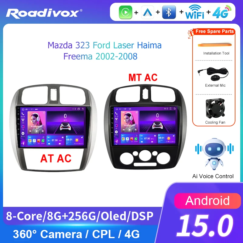 AI VOICE roadivox Android car radio for Mazda 323 Ford Laser Haima Freema 2002 2008 GPS Navigation video Multimedia Player tape