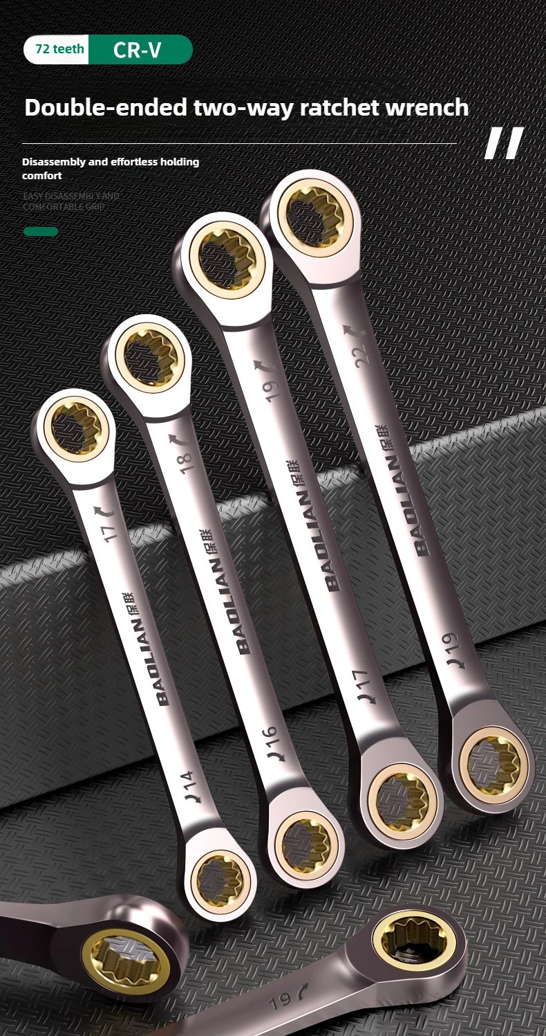 BAOLIAO Double Head BLACK NICKEL Plum Blossom Ratchet Wrench , Chrome Vanadium Steel Ratchet Spanner Set Auto Repair Tools