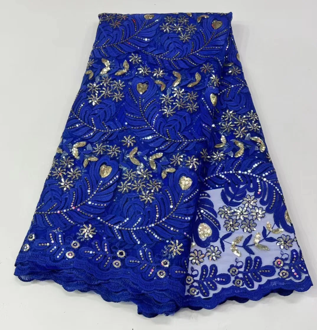 

Latest Royal Blue Milk Silk Lace Fabric With Sequins 2022 High Quality African Cord Lace Fabric French Nigerian Fabric KHD22121