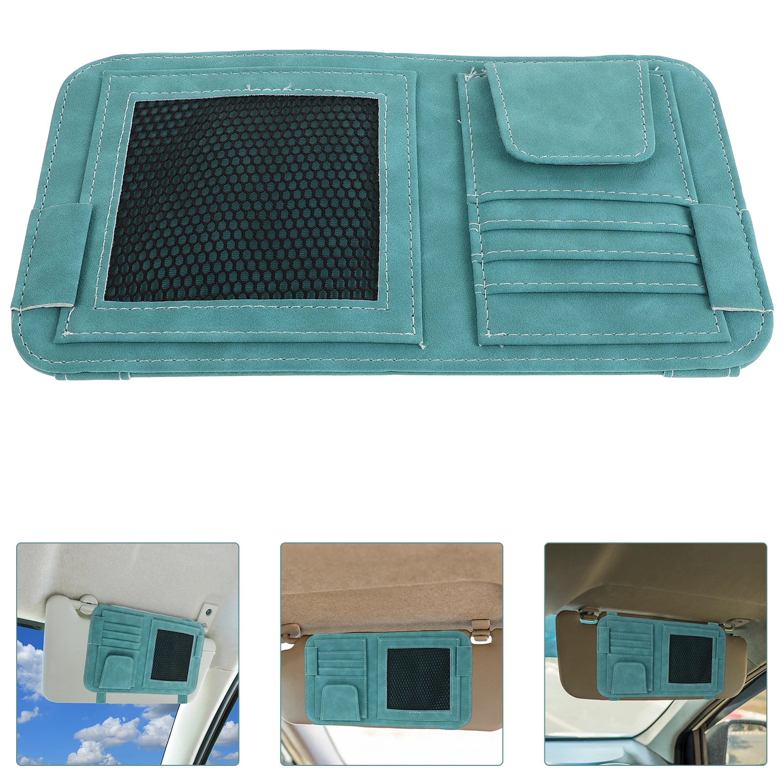 

Car Ticket Holder Visor Card Accessories Organization Sunglass Organizer Auto with Mirror Bill Folder