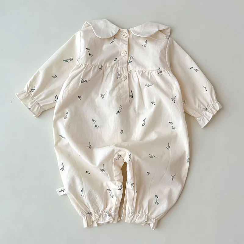 2024 New Spring 0-24M Children Clothes Toddler Baby Girls Romper Long Sleeved Cotton Floral Printing Infant Baby Girls Jumpsuit