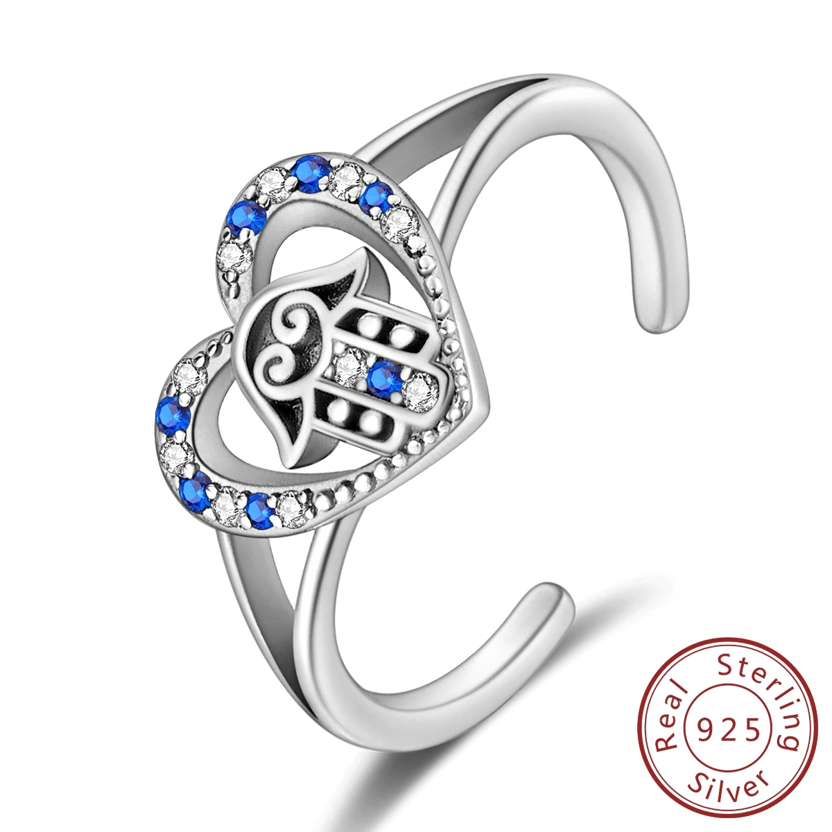 

2025 925 Sterling Silver Shining Guardian Palm Ring Blue Heart Zircon Woman Rings Sparkling Wedding Ring Grils Anniversary Gift