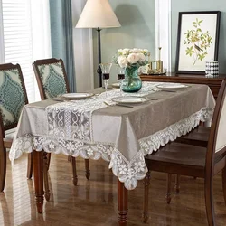 Table Cloth Coffee Gold Velvet Table Juppe Embroidered Luxury Dining Table Cover Rectangle TableCloth Lace Dust Cover Home Decor