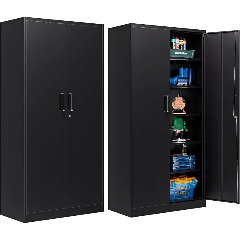 Metal Garage Storage Cabinets, 71 Inch High Garage Cabinet with 2 Doors and 5 Adjustable Shelves